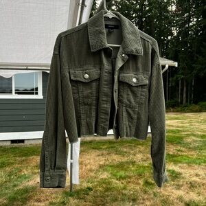 Forever 21 Olive Corduroy Jean Jacket
